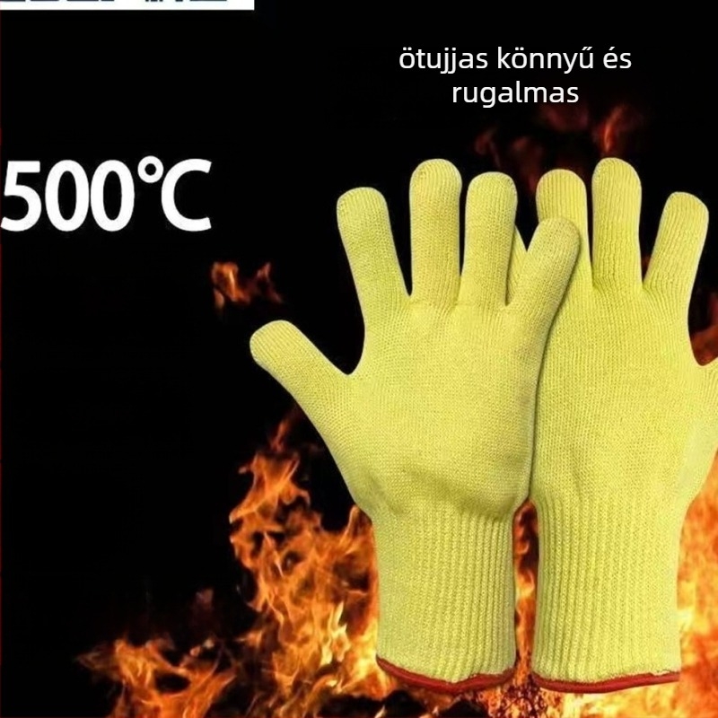 Aramid magas hőmérséklet-álló kesztyűk, hosszított kivitel, tűzálló, kopásálló, hőszigetelő, grillhez, konyhához, hegesztéshez, sütőhöz, fémmunkához