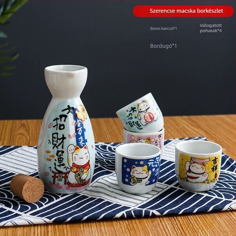 Japán stílusú kerámia pohár kézzel festett, szaké, fehérbor, rizsvin és gyümölcsbor számára; retro otthoni használatra