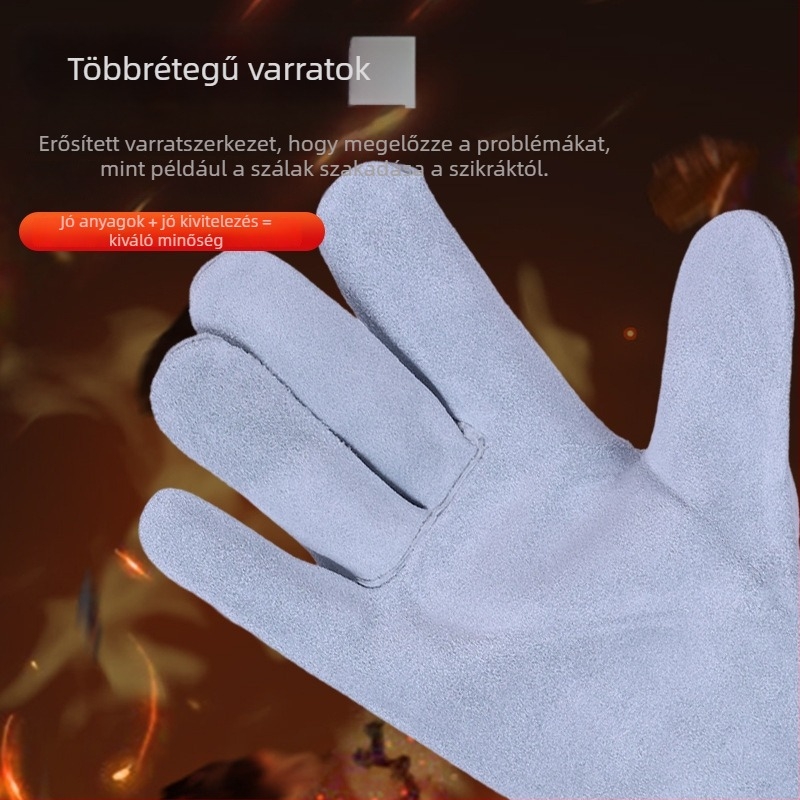 Tehénbőr hegesztő kesztyűk, kopásállóak, ipari felhasználásra: fémipar, öntés, kezelések és elektromos hegesztés