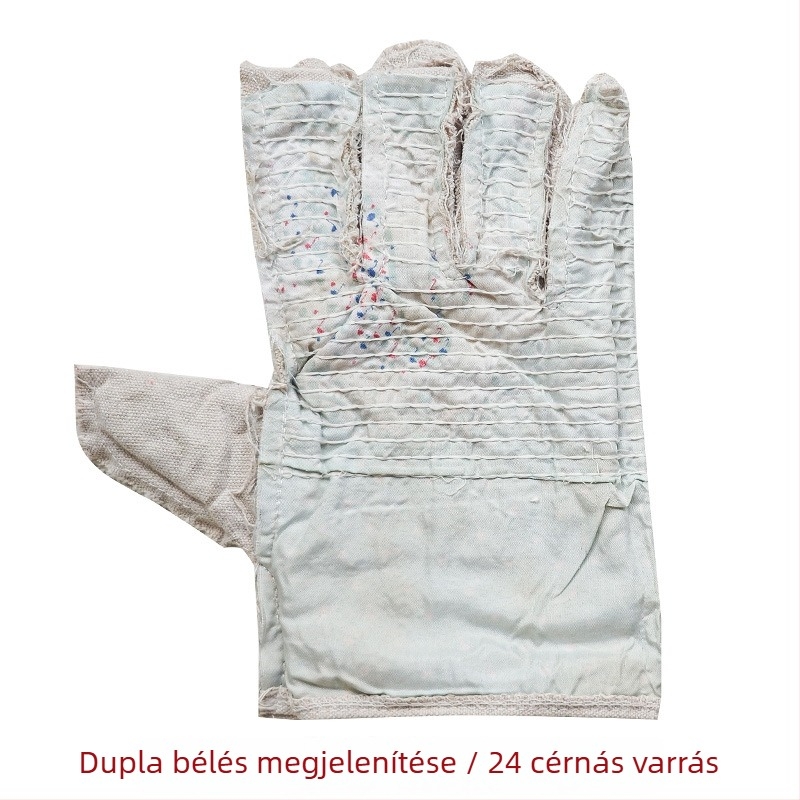 Kétrétegű vászon védőkesztyű hegesztéshez és gépkarbantartáshoz; erősített kivitel, hőszigetelő és kopásálló, 24 cm hosszú