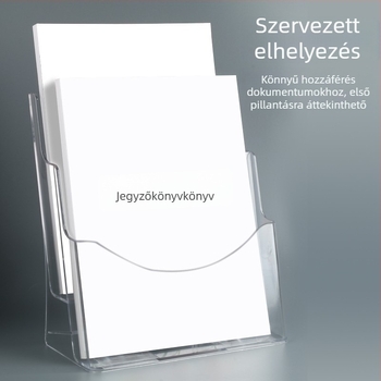 Akril információs polc, 4-szintes asztali irattartó brosúrák és szórólapok számára, 10 cm közbenső távolság