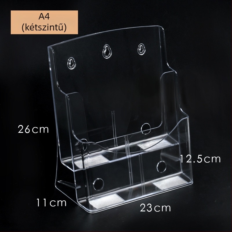 Akril információs polc, 4-szintes asztali irattartó brosúrák és szórólapok számára, 10 cm közbenső távolság
