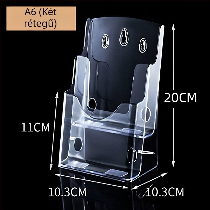 Akril információs polc, 4-szintes asztali irattartó brosúrák és szórólapok számára, 10 cm közbenső távolság