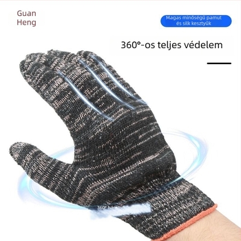 Pamut fonalból készült kesztyűk — kopásálló, hőálló, vágásálló, csúszásmentes, légáteresztő; súly 600 g