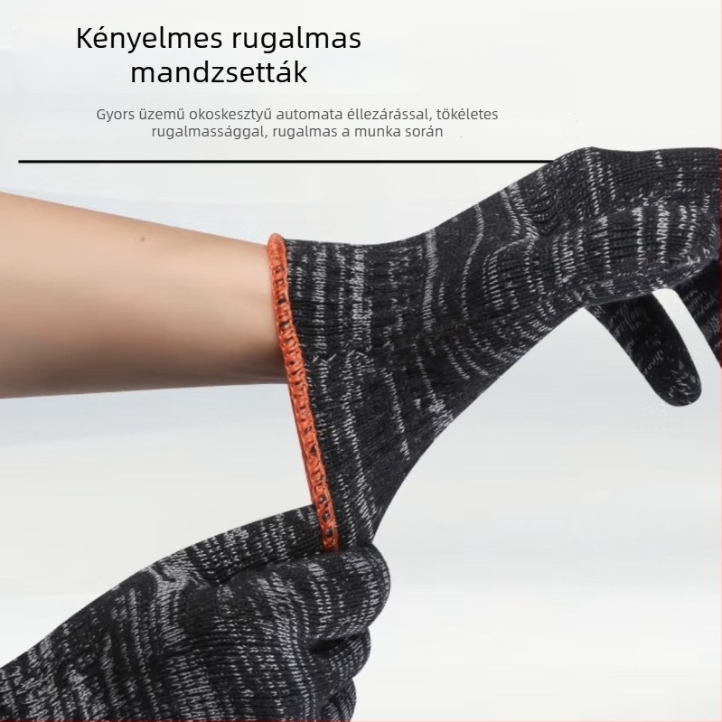 Pamut fonalból készült kesztyűk — kopásálló, hőálló, vágásálló, csúszásmentes, légáteresztő; súly 600 g