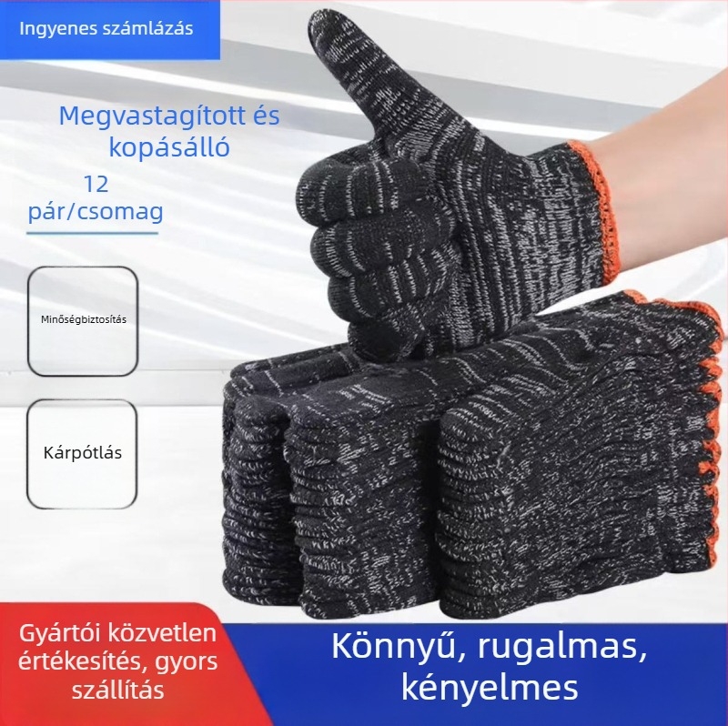 Pamut fonalból készült kesztyűk — kopásálló, hőálló, vágásálló, csúszásmentes, légáteresztő; súly 600 g