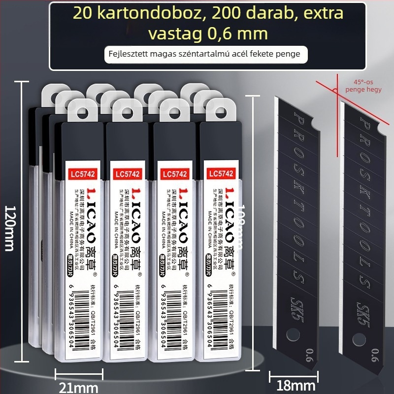Fém tapéta vágó kés, modell LC5742A_S3, anyag: fém, penge 110×18 mm, teljes hossz 110 mm, nettó súly 1600