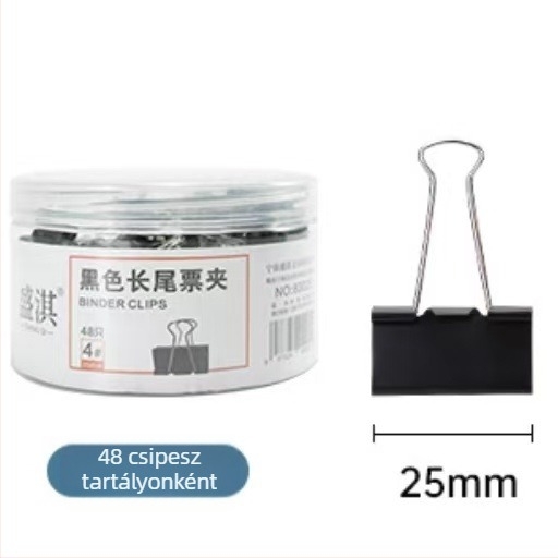 Fekete hosszú farkú papírklipsz, 15 mm, fém dokumentumklipszek, irodai kellékek