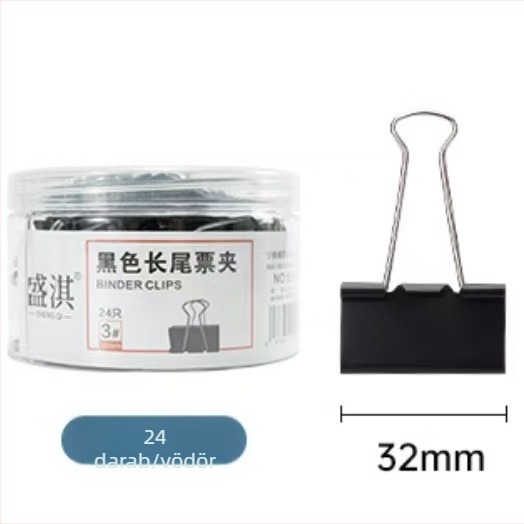 Fekete hosszú farkú papírklipsz, 15 mm, fém dokumentumklipszek, irodai kellékek