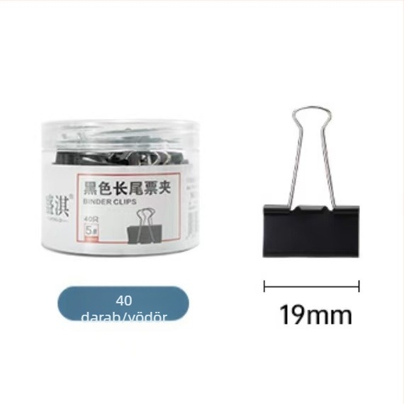 Fekete hosszú farkú papírklipsz, 15 mm, fém dokumentumklipszek, irodai kellékek