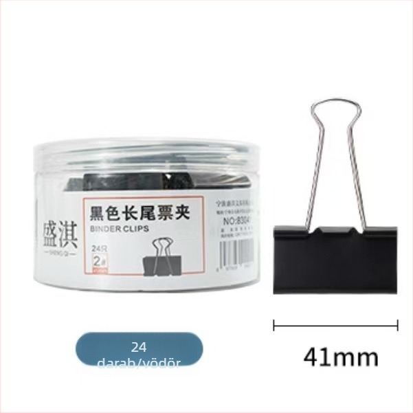 Fekete hosszú farkú papírklipsz, 15 mm, fém dokumentumklipszek, irodai kellékek