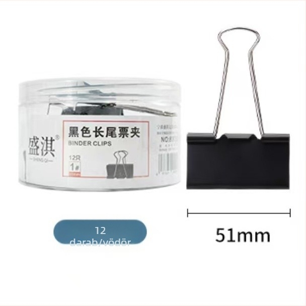 Fekete hosszú farkú papírklipsz, 15 mm, fém dokumentumklipszek, irodai kellékek