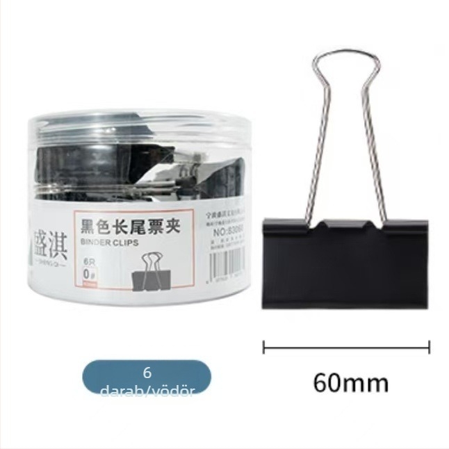 Fekete hosszú farkú papírklipsz, 15 mm, fém dokumentumklipszek, irodai kellékek