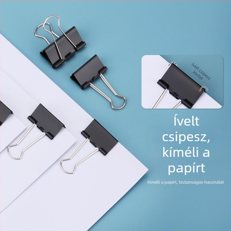 Fekete hosszú farkú papírklipsz, 15 mm, fém dokumentumklipszek, irodai kellékek