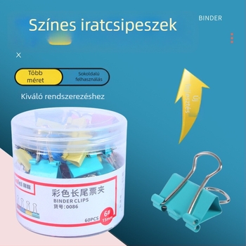 Színes iratkapcsok nagy, közepes és kis méretekben, irodai dosszié-kapcsok, kevert készlet, fekete halfarok kapcsok