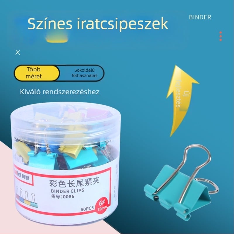 Színes iratkapcsok nagy, közepes és kis méretekben, irodai dosszié-kapcsok, kevert készlet, fekete halfarok kapcsok