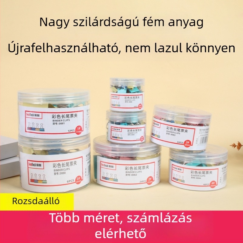 Színes iratkapcsok nagy, közepes és kis méretekben, irodai dosszié-kapcsok, kevert készlet, fekete halfarok kapcsok