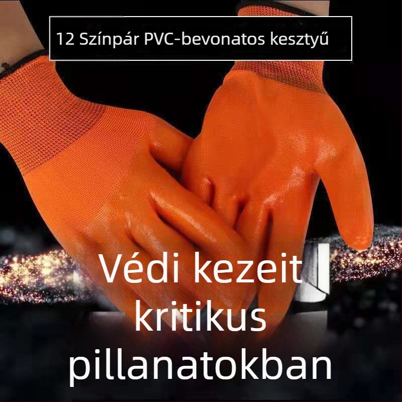 PVC-öntött kesztyűk, olajállóak, hardveres, gépészeti és elektromos karbantartáshoz és logisztikához (súly 90 g)