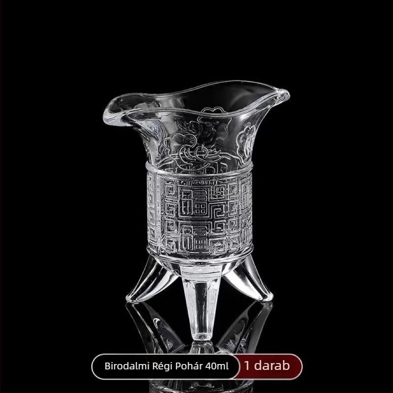 Három lábú borospohár Qin Shihuang ihletésű antik stílusban (Anyag: Üveg; Kategória: Borospohár; Stílus: könnyű luxus retro; Csomagolás: ajándékdoboz; Logó nyomtatás: elérhető)