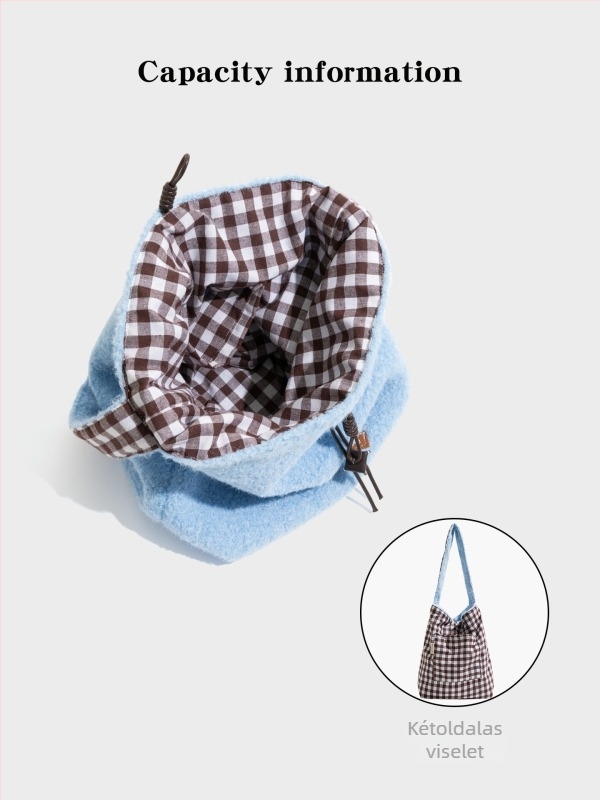 CKKUI Púpos crossbody táska, hengeres alak, flanel anyag, zsinóros zárás, poliészter bélés, tél 2025