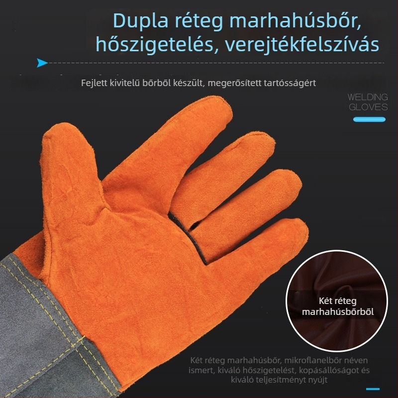 Orlis hegesztő kesztyűk — marhabőr, magas hőmérséklet-állóság, égésgátló, kopásálló; súlyok 208.1 g, 243.1 g, 327.8 g