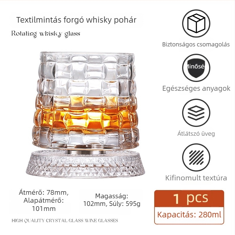 Whiskey pohár kristály alappal, kristályüveg, 201–300 ml kapacitás, könnyed luxus stílus, forgó aljzat