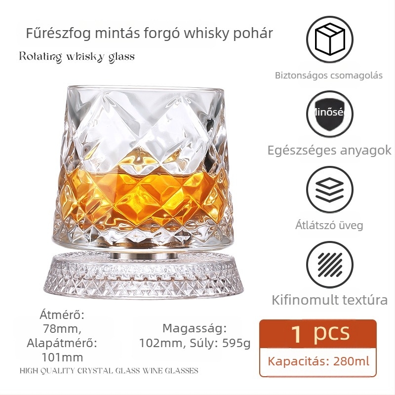 Whiskey pohár kristály alappal, kristályüveg, 201–300 ml kapacitás, könnyed luxus stílus, forgó aljzat