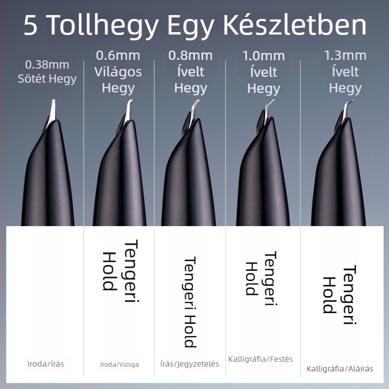 Yongsheng 0,6 mm-es kis hegyű toll felnőtteknek, fekete ébenfa test, görbült hegye a kalligráfiához