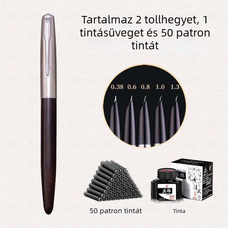 Yongsheng 0,6 mm-es kis hegyű toll felnőtteknek, fekete ébenfa test, görbült hegye a kalligráfiához