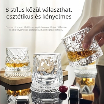Forgó whiskey pohár, domborított üveg pohár, 201–300 ml, készlet 6–10, logó nyomtatva