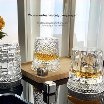 Forgó whiskey pohár, domborított üveg pohár, 201–300 ml, készlet 6–10, logó nyomtatva