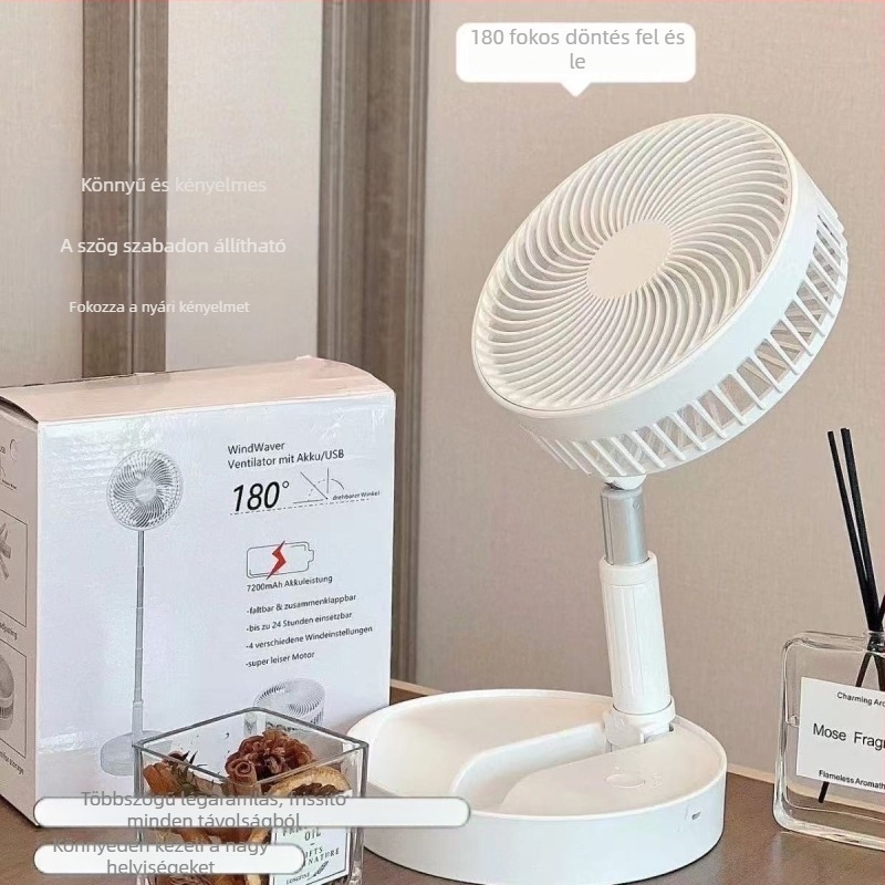 USB-töltésű összecsukható, hordozható mini ventilátor távirányítóval, 3 lapáttal, 4 sebességfokozattal, kollégiumi szobába és kültéri tevékenységekhez