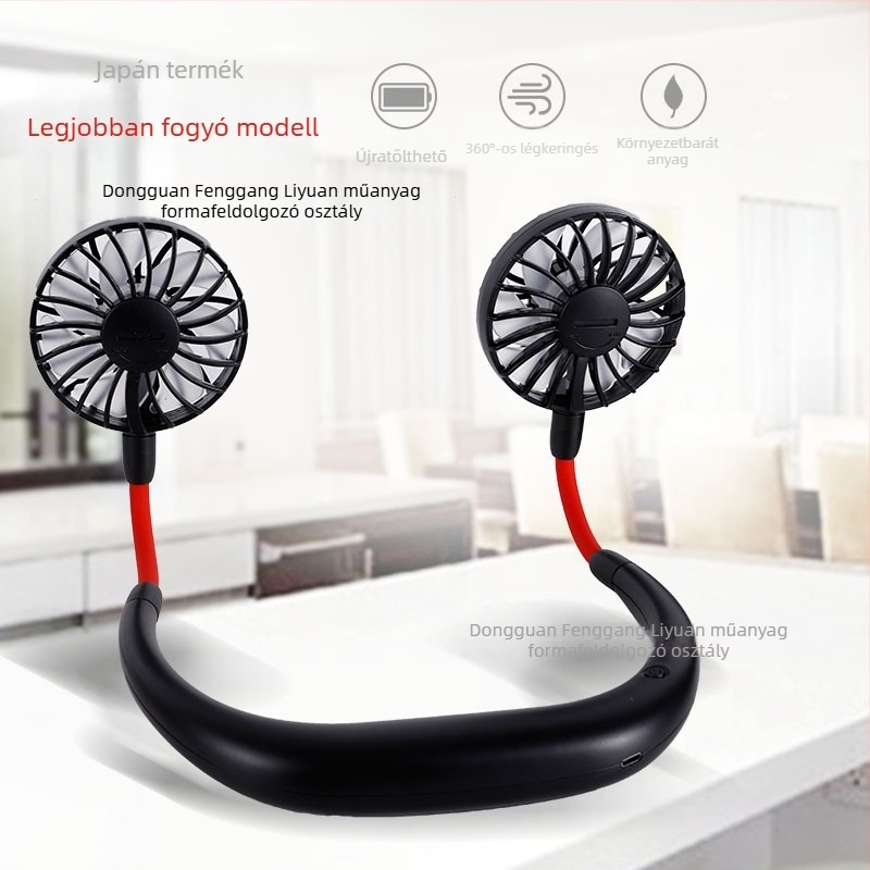 USB töltésű nyakba akasztható ventilátor, mini hordozható kézi ventilátor, 6 lapát és 3 sebességfokozat
