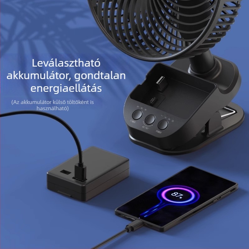 OPOLAR Clip-On Csendes USB Mini Asztali Ventilátor Kivehető Akkumulátorral, 5 Sebesség, 3 Lapát, Akkumulátor Élettartama >12 ÓRA