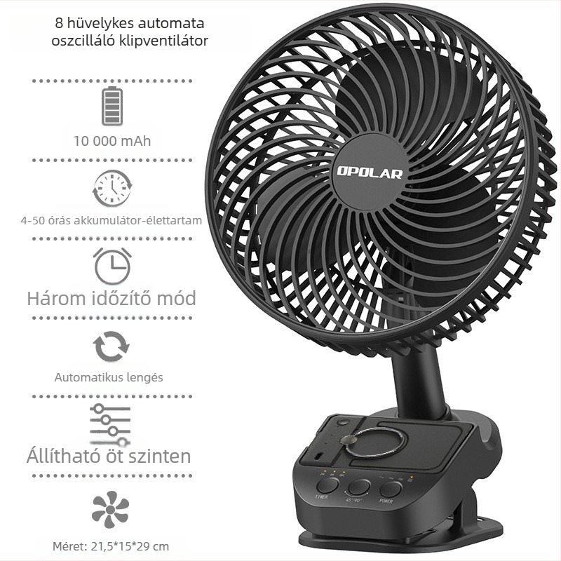 OPOLAR Clip-On Csendes USB Mini Asztali Ventilátor Kivehető Akkumulátorral, 5 Sebesség, 3 Lapát, Akkumulátor Élettartama >12 ÓRA
