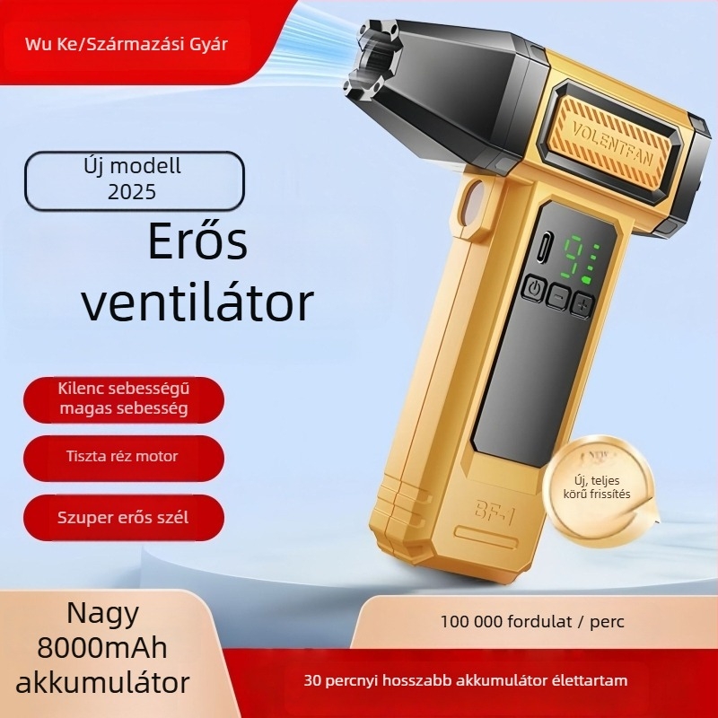 Kézi bladeless turbó ventilátor, beépített 6000 mAh-s akkumulátor, 9 sebességfokozat, zaj ≤ 36 dB