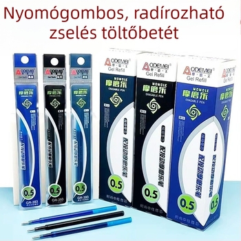 Odeme nyomógombos törölhető gél toll refill, golyóhegy, 0,5 mm, kristálykék/fekete