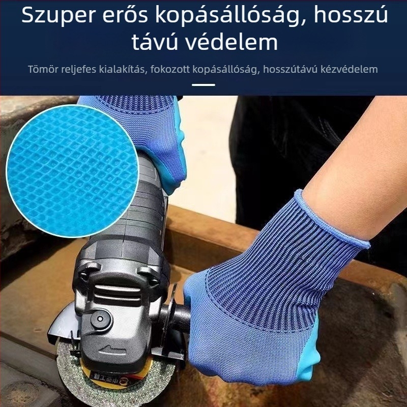 Latex reliefes mintázatú kesztyűk üzem-/gyárhasználatra, csúszásmentes, vágásbiztos