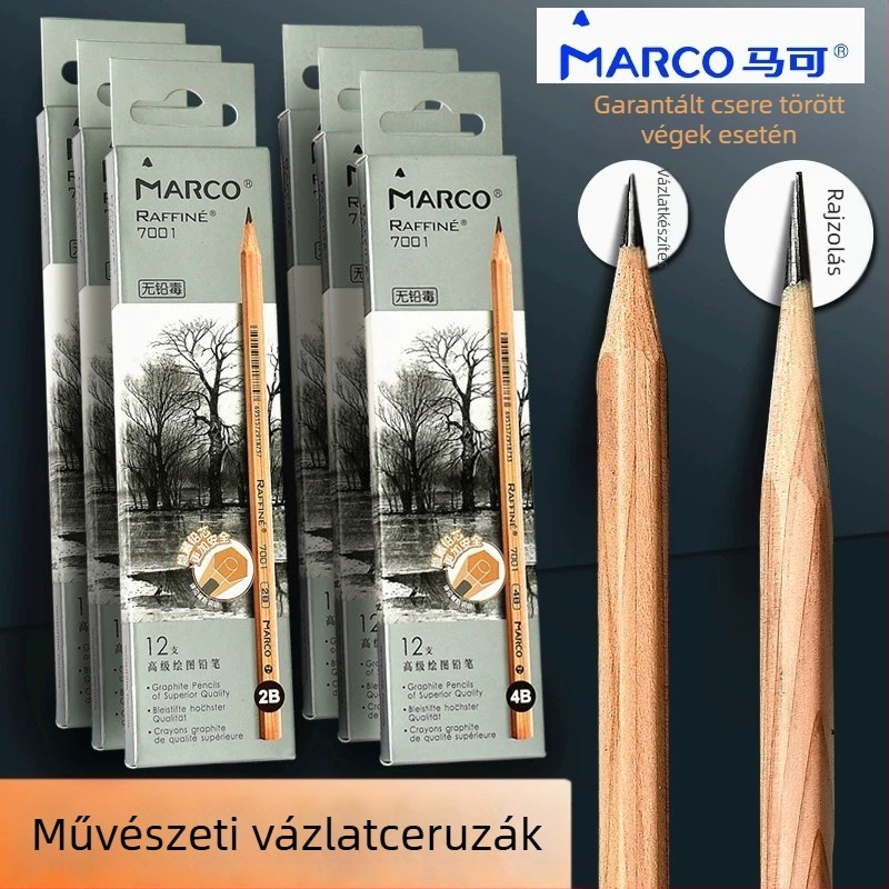 Marco 7001 Fa grafit vázlatceruza — puha grafit, keménység HB-től 8B-ig