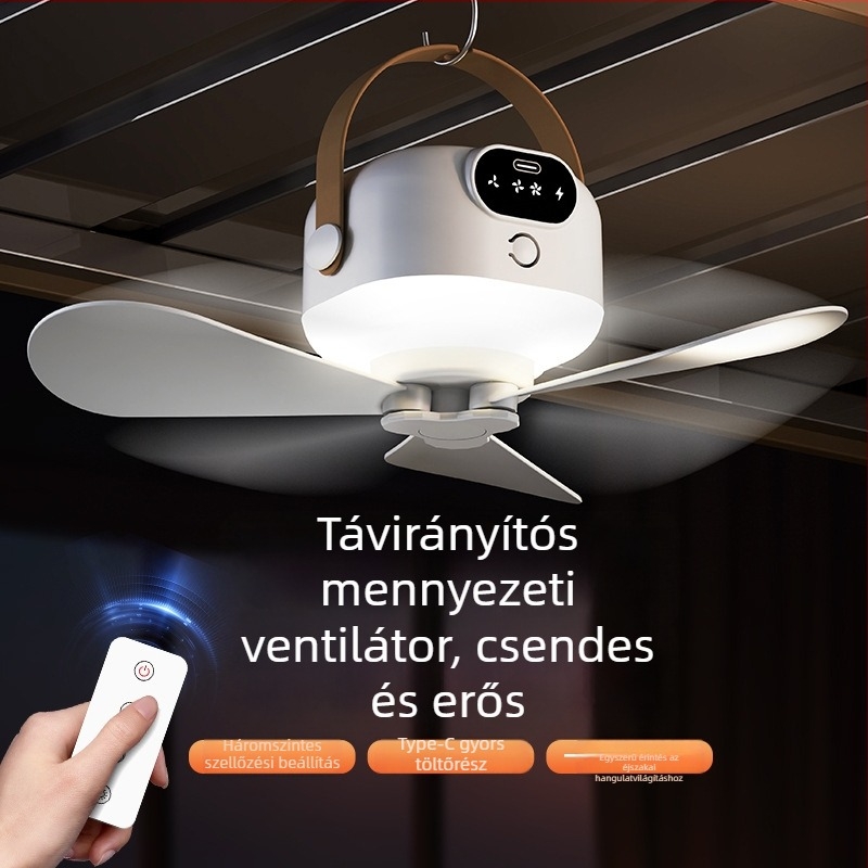 USB töltő ventilátor 3 lapáttal, éjszakai fény, távirányító, ABS tok