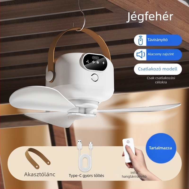 USB töltő ventilátor 3 lapáttal, éjszakai fény, távirányító, ABS tok