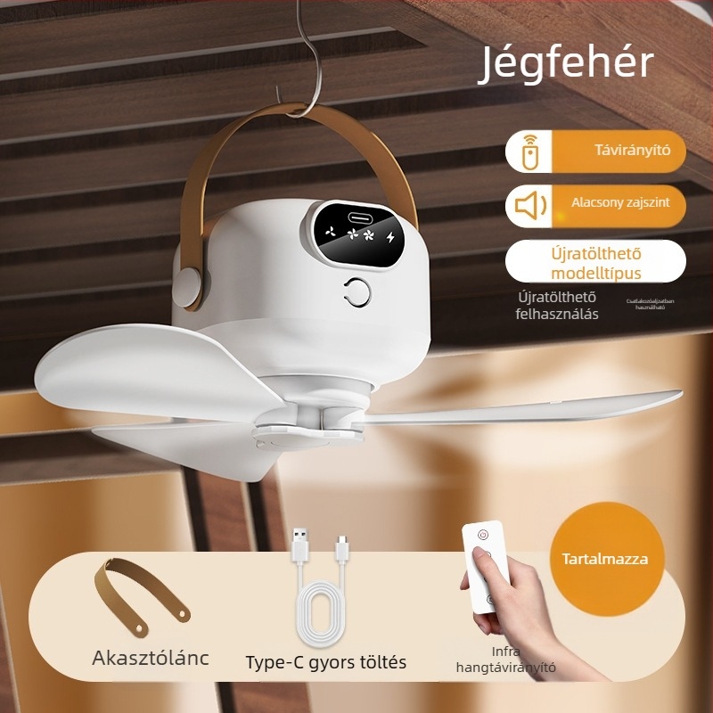 USB töltő ventilátor 3 lapáttal, éjszakai fény, távirányító, ABS tok