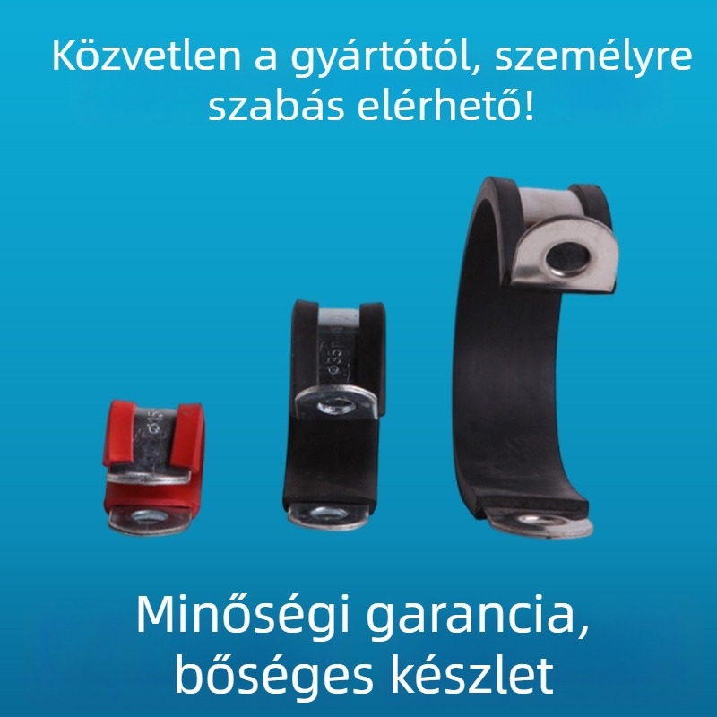 R-típusú gumiszalagos csat 304 rozsdamentes acélból, vezetékek rögzítésére, nominális átmérő 26 mm, rögzítő átmérő 6–70 mm