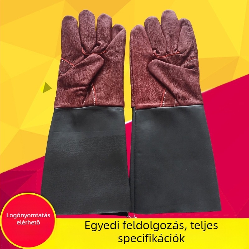 Hegesztő kesztyű marhabőrből, hosszú, kiegészítő bőrszövettel, magas hőállóság, égés elleni védelem, kopásálló, tartós