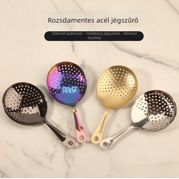 Rozsdamentes acélból készült perforált jégszűrő kanál koktélokhoz, hordozható jégszétválasztó és szűrő, könnyed retro stílus