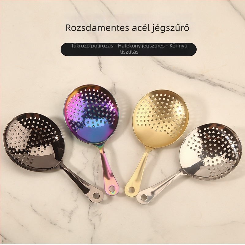 Rozsdamentes acélból készült perforált jégszűrő kanál koktélokhoz, hordozható jégszétválasztó és szűrő, könnyed retro stílus