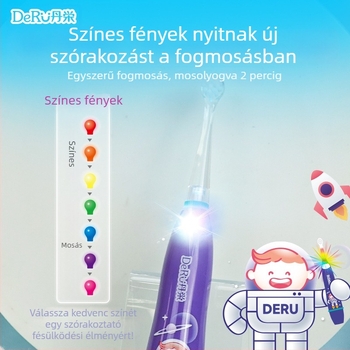 Gyerekeknek szánt szónikus elektromos fogkefe automata működéssel, védelem a fogszuvasodás ellen és lágy, rajzfilmszerű dizájn