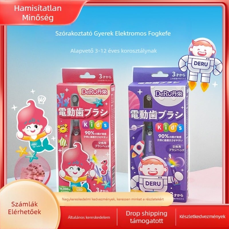 Gyerekeknek szánt szónikus elektromos fogkefe automata működéssel, védelem a fogszuvasodás ellen és lágy, rajzfilmszerű dizájn
