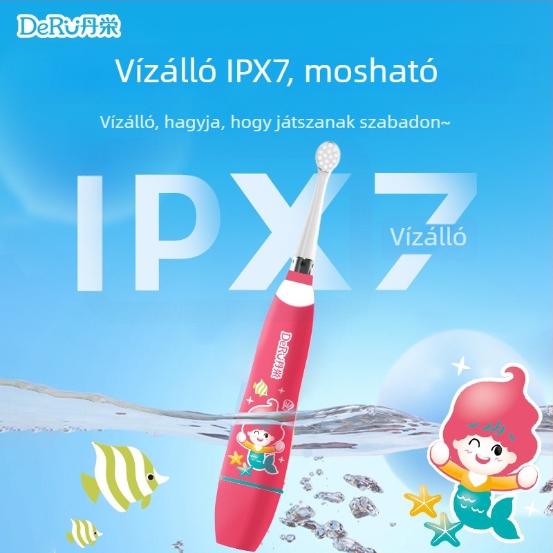 Gyerekeknek szánt szónikus elektromos fogkefe automata működéssel, védelem a fogszuvasodás ellen és lágy, rajzfilmszerű dizájn