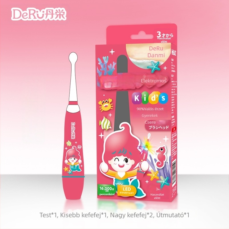 Gyerekeknek szánt szónikus elektromos fogkefe automata működéssel, védelem a fogszuvasodás ellen és lágy, rajzfilmszerű dizájn